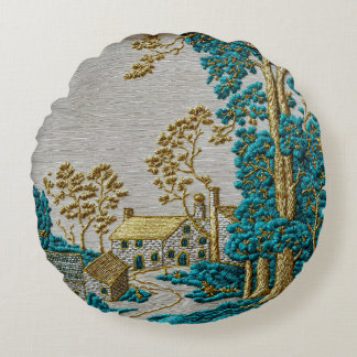 Antiker Stil Teal + Gold Farbe Rural Rundes Kissen