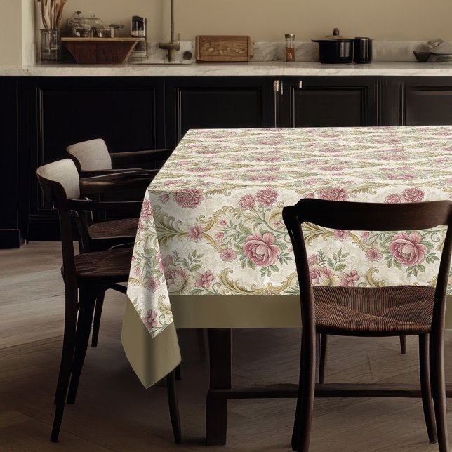 Antiker Stil Viktorianische Verzierte Blumendetail Tischdecke (Antique Style Victorian Ornate Floral Details Tablecloth)