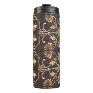 Antiker Stoff mit bestickten Blumen, Hintergrund Thermosbecher