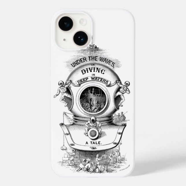 Antiker Tauchhelm nautisch schwarz-weiß Case-Mate iPhone 14 Hülle (Rückseite)