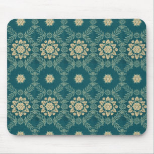 Antiker Teal- und Beige-Blumenstoff-Mauspad Mousepad
