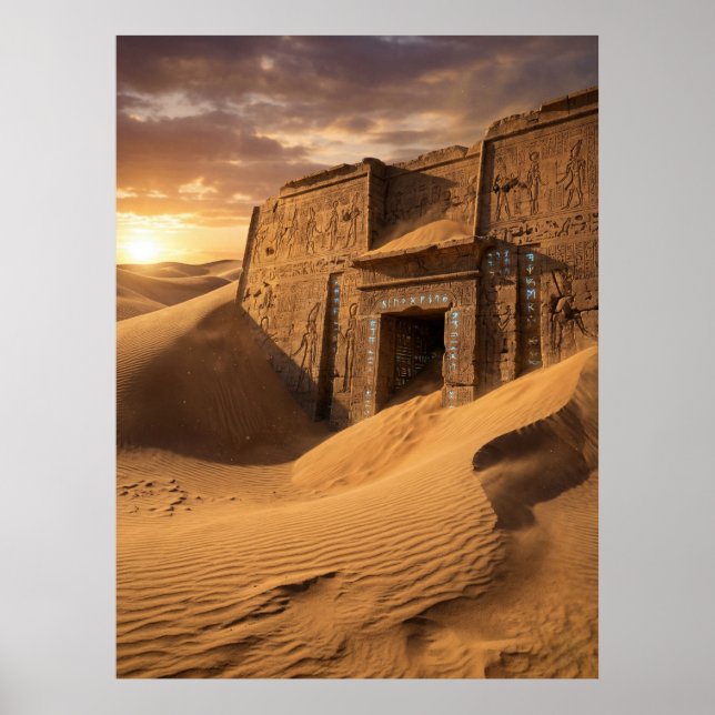 Antiker Tempel Wüsten-Sci-Fi-Kunst Poster (Vorne)