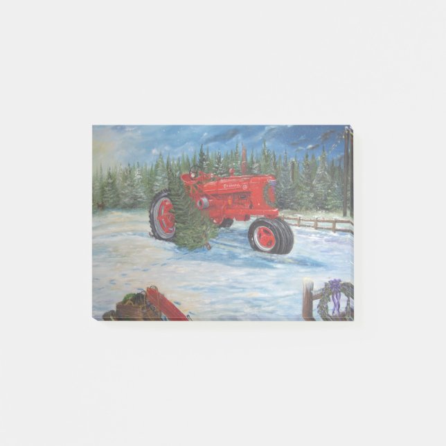 Antiker Traktor an einer WeihnachtsBaumfarm Post-it Klebezettel (Vorderseite)
