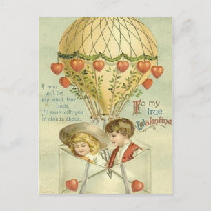 Antiker Valentinstag-Heißluftballon Feiertagspostkarte