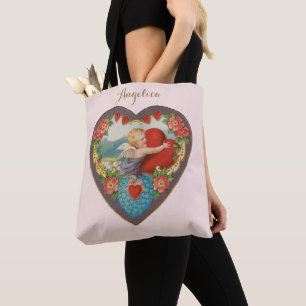 Antiker Valentinstag, viktorianische Cherub-Herzen Tasche