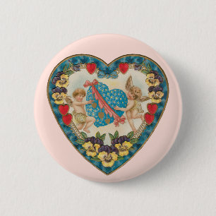Antiker Valentinstag, Vintage Engel im Herzen Button
