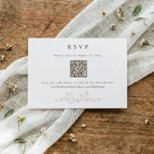 Antiker viktorianischer beiger Hochzeits-QR-Code RSVP Karte