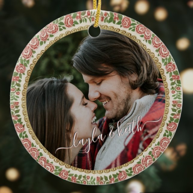 Antiker Viktorianischer Blumenstrauß Foto Text Wei Keramik Ornament (Von Creator hochgeladen)