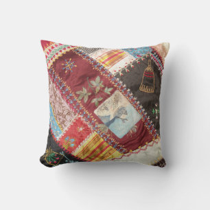 Antiker, Viktorianischer Crazy Quilt Square Kissen