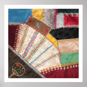 Antiker, Viktorianischer Crazy Quilt Square Poster
