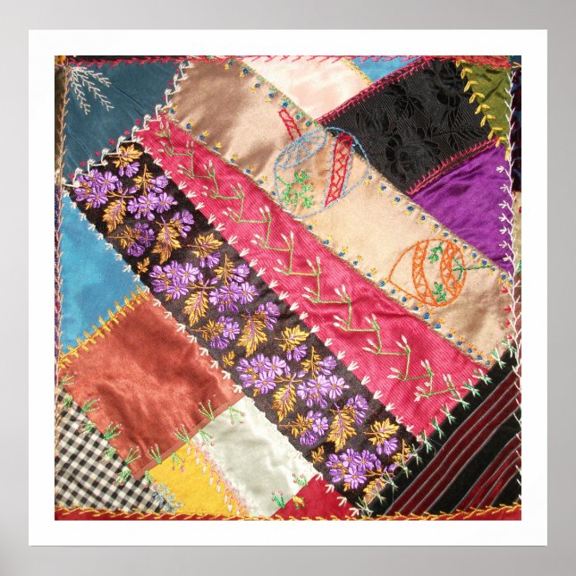 Antiker Viktorianischer Crazy Quilt Square Poster (Vorne)