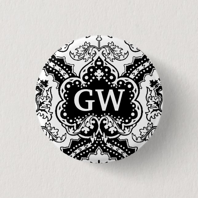 Antiker viktorianischer Damast-Monogramm Button (Vorderseite)