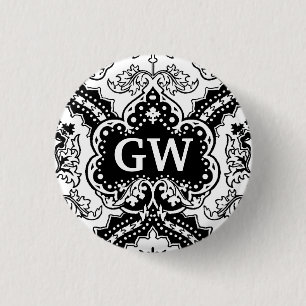 Antiker viktorianischer Damast-Monogramm Button