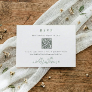Antiker viktorianischer hellgrüner Hochzeits-QR-Co RSVP Karte