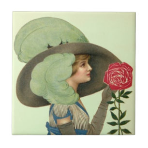 Antiker viktorianischer Hut Rose Derby Lgt Mint Fl Fliese