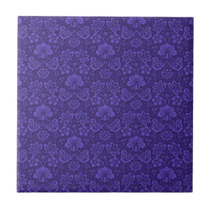 Antiker viktorianischer Indigo-Damaskus-Paisley-Bl Fliese