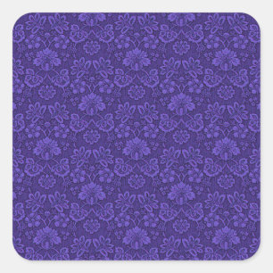Antiker viktorianischer Indigo-Damaskus-Paisley-Bl Quadratischer Aufkleber