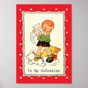 Antiker viktorianischer Junge zum Valentinstag mit Poster