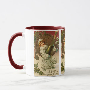 Antiker viktorianischer Neujahrs-Champagner-Engel Tasse