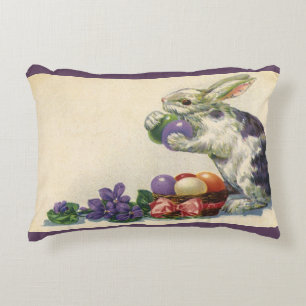 Antiker viktorianischer Osterhase, Blumen und Eier Dekokissen