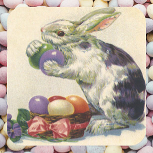 Antiker viktorianischer Osterhase, Blumen und Eier Quadratischer Aufkleber