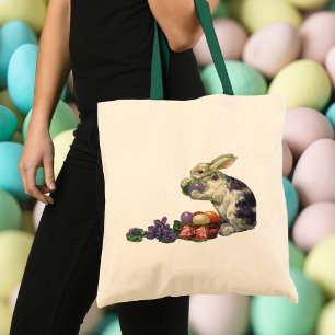 Antiker viktorianischer Osterhase, Blumen und Eier Tragetasche