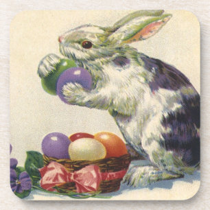 Antiker viktorianischer Osterhase, Eier und Blumen Getränkeuntersetzer