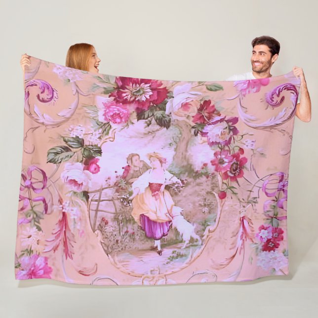 Antiker Viktorianischer Rokoko-Stil Blumenrosa Fleecedecke (Beispiel)