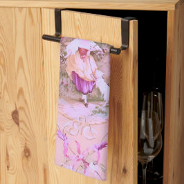 Antiker Viktorianischer Rokoko-Stil Blumenrosa Geschirrtuch