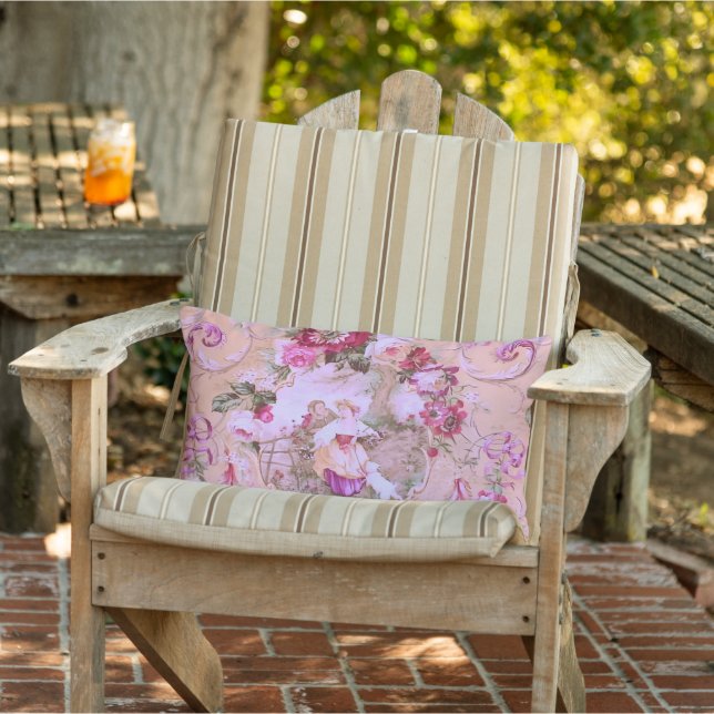 Antiker Viktorianischer Rokoko-Stil Blumenrosa Kissen Für Draußen (Stuhl )