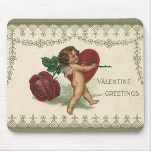 Antiker viktorianischer Valentinscherub, Rose und Mousepad