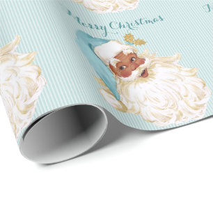 Antiker viktorianischer Weihnachtsmann in Türkis Geschenkpapier