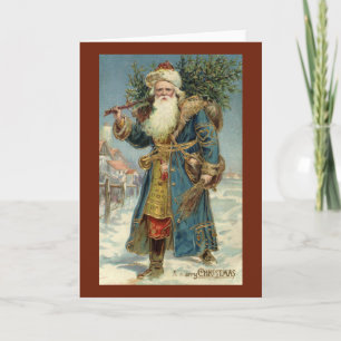 Antiker viktorianischer Weihnachtsmann mit Weihnac Feiertagskarte