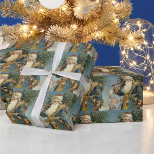 Antiker viktorianischer Weihnachtsmann mit Weihnac Geschenkpapier