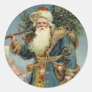 Antiker viktorianischer Weihnachtsmann mit Weihnac Runder Aufkleber