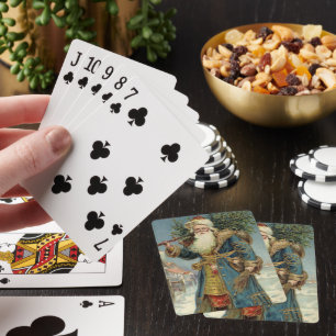 Antiker viktorianischer Weihnachtsmann mit Weihnac Spielkarten