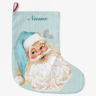 Antiker viktorianischer Weihnachtsmann Türkis Großer Weihnachtsstrumpf