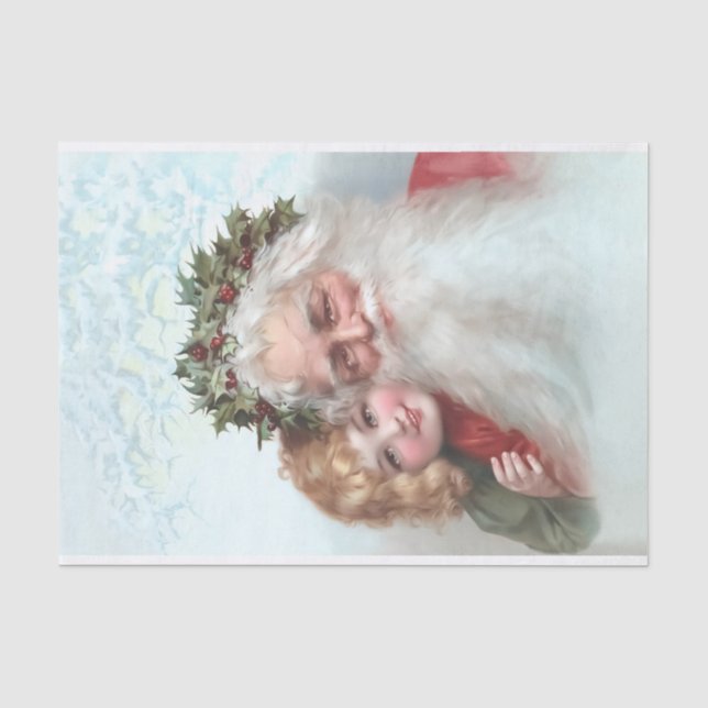 Antiker Viktorianischer Weihnachtsmann und Kleines Seidenpapier (Vorderseite)