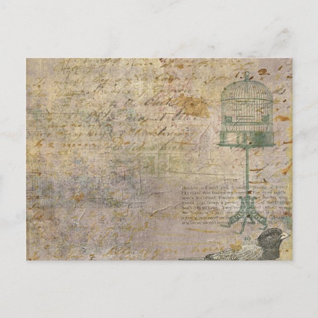Antiker Vogelkäfig mit Schriftzug Postkarte (Vorderseite)