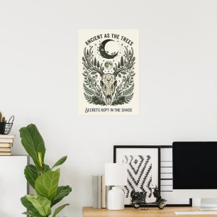 Antiker Waldcore-Hirschschädel Botanische Farne Poster
