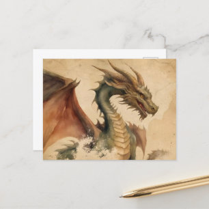 Antiker Wasserfarben-Drache Postkarte