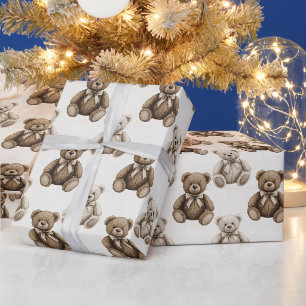 Antiker Wasserfarben-Teddybär Geschenkpapier