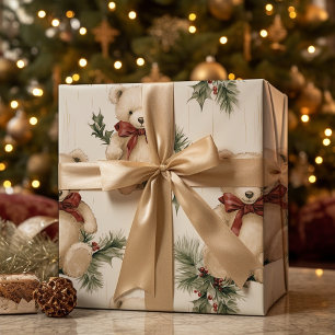 Antiker Weihnachts-Teddybär Geschenkpapier