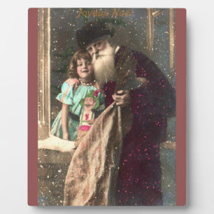 Antiker Weihnachtsmann und Mädchen Weihnachten Fotoplatte