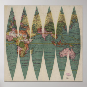 Antiker Weltkarte-Rand McNally 1891 Poster