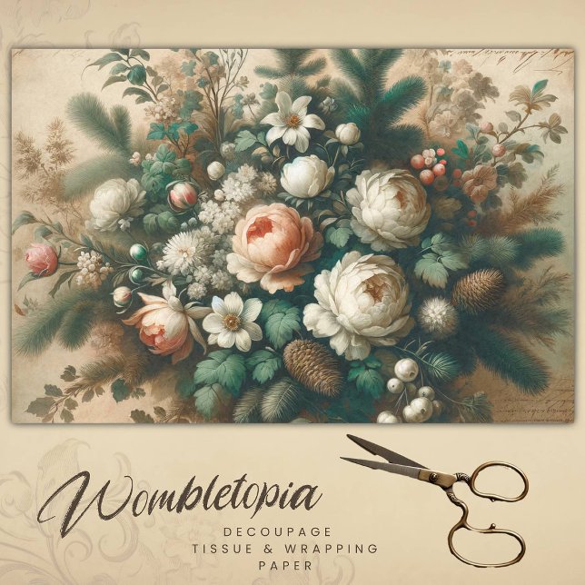 Antiker Winter florale Weihnachtsskripte Decoupage Seidenpapier (Von Creator hochgeladen)