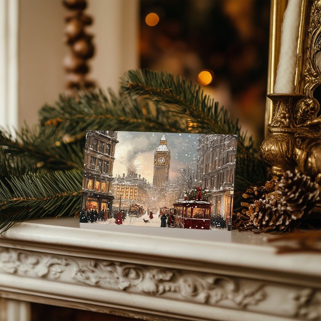 Antiker Winter in London Weihnachten Postkarte (Von Creator hochgeladen)