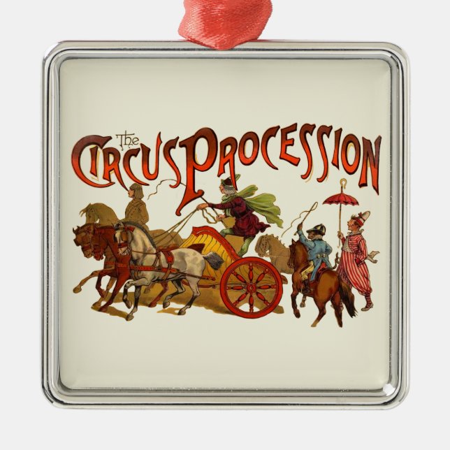 Antiker Zirkus Parade Clowns Silbernes Ornament (Vorne)