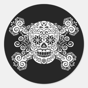Antiker Zucker-Totenkopf mit gekreuzten Knochen Runder Aufkleber
