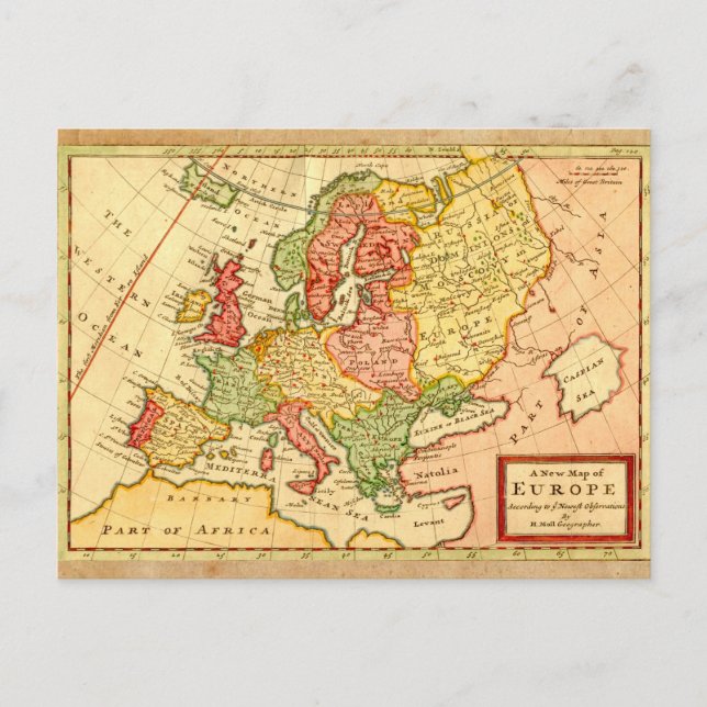 Antikes 17. Jahrhundert Herman Moll Map of Europe Postkarte (Vorderseite)